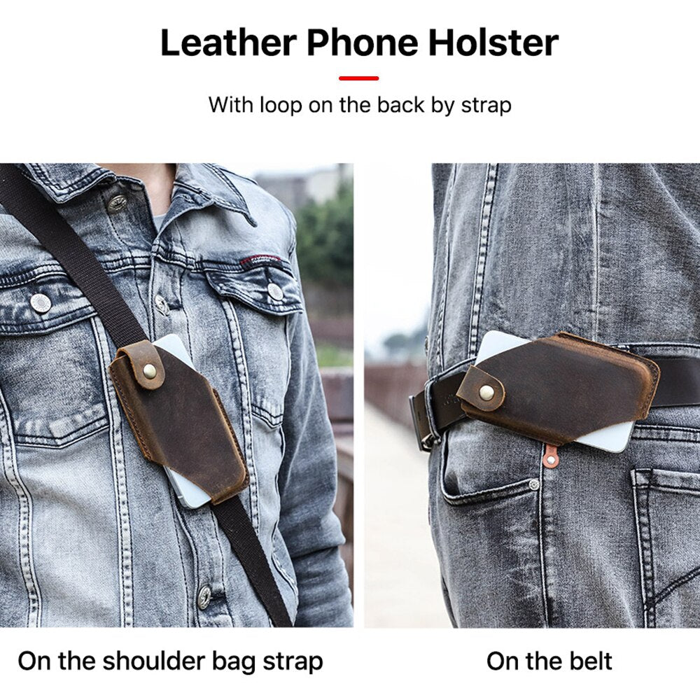 Leather Men Phone Waist Case Bag