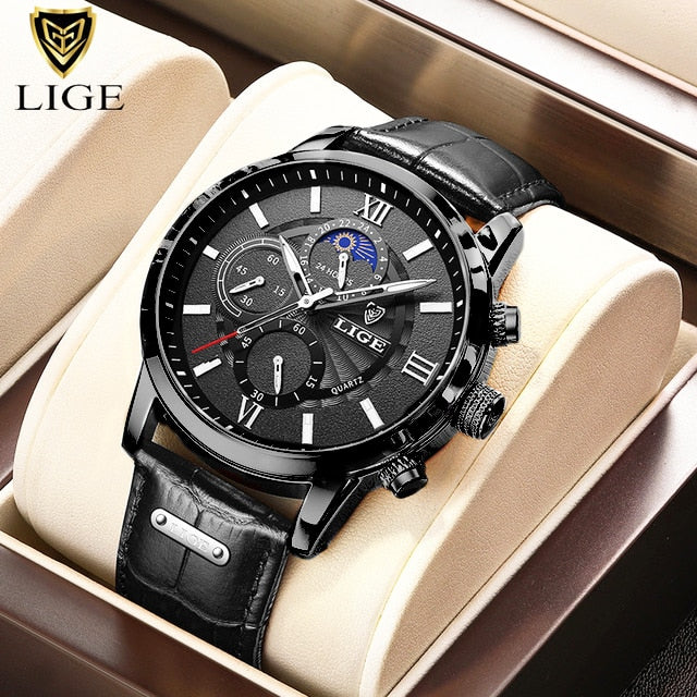 2023 New Mens Watches LIGE Top Brand Luxury Leather