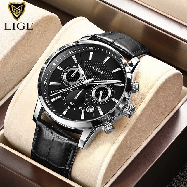 2023 New Mens Watches LIGE Top Brand Luxury Leather