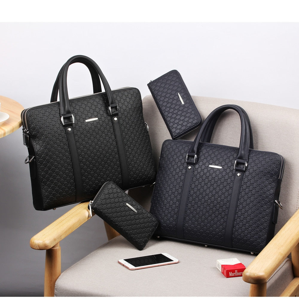 New Double Layers Men&#39;s Leather Business Briefcase
