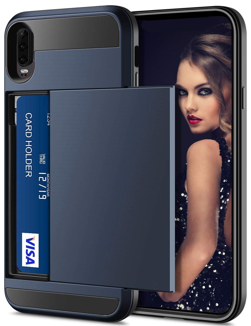 Case Card Slot Sliding Door Pocket Case For Huawei