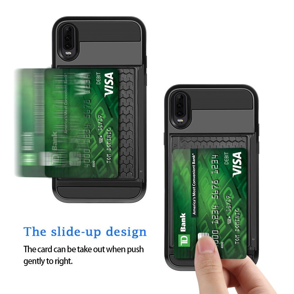 Case Card Slot Sliding Door Pocket Case For Huawei