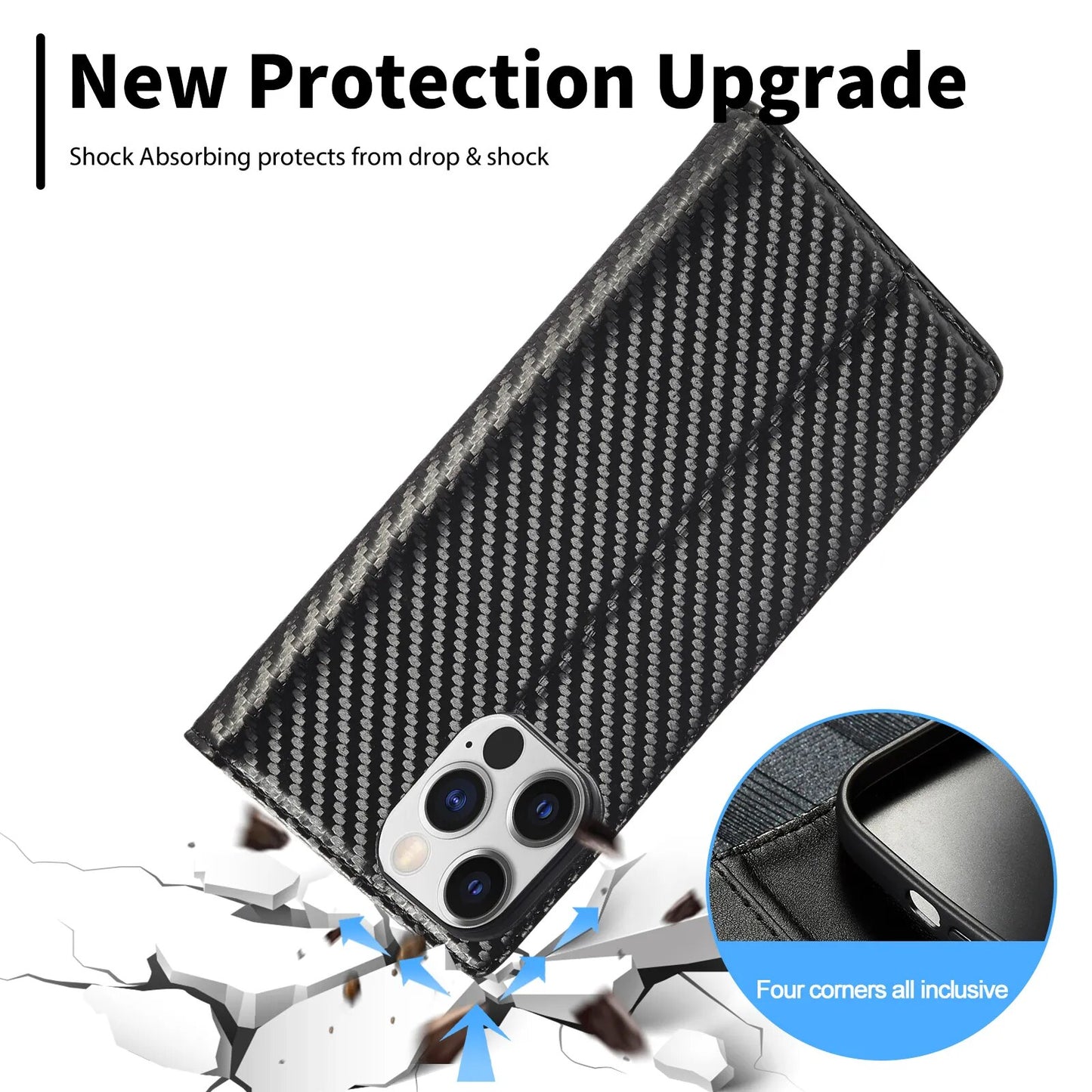 Luxury Carbon Fiber Leather Wallet Case For iPhone 15 14 Pro Max 13 12 11 XS X 7 8 6s Plus XR SE 2022 Magnetic Flip Book Cover
