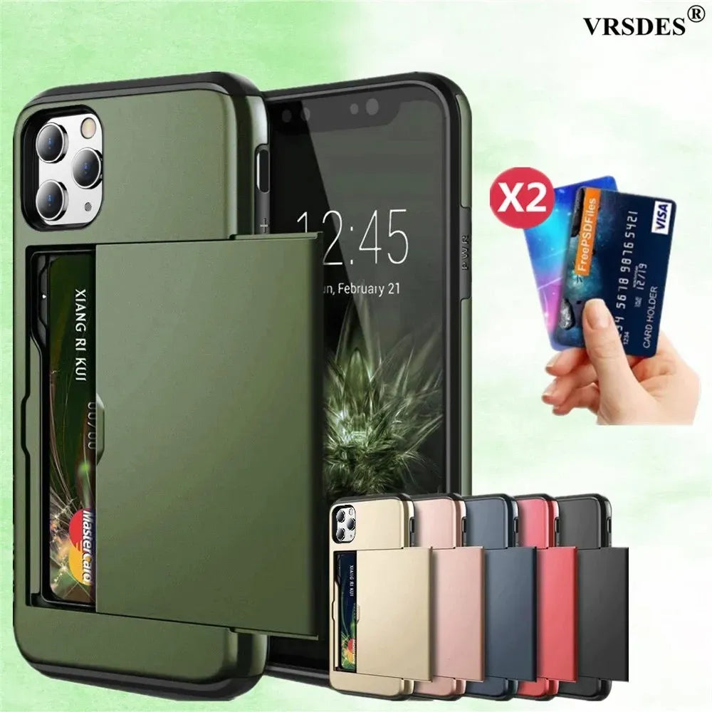 for  iPhone 15 Pro Max Case Slide Armor Wallet Card Slots Holder Cover For iPhone 15 15pro 15plus 15promax Coque Funda