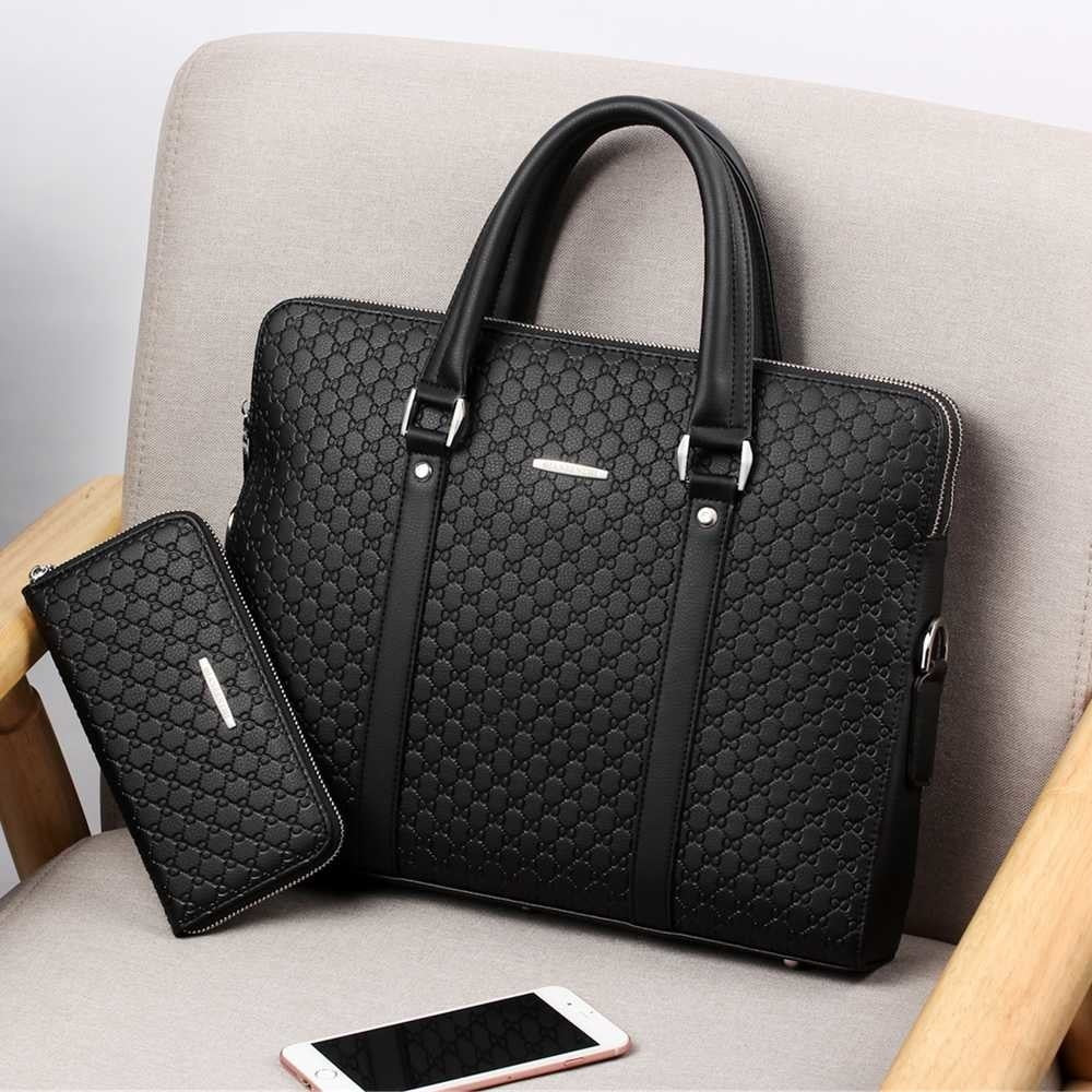 New Double Layers Men&#39;s Leather Business Briefcase