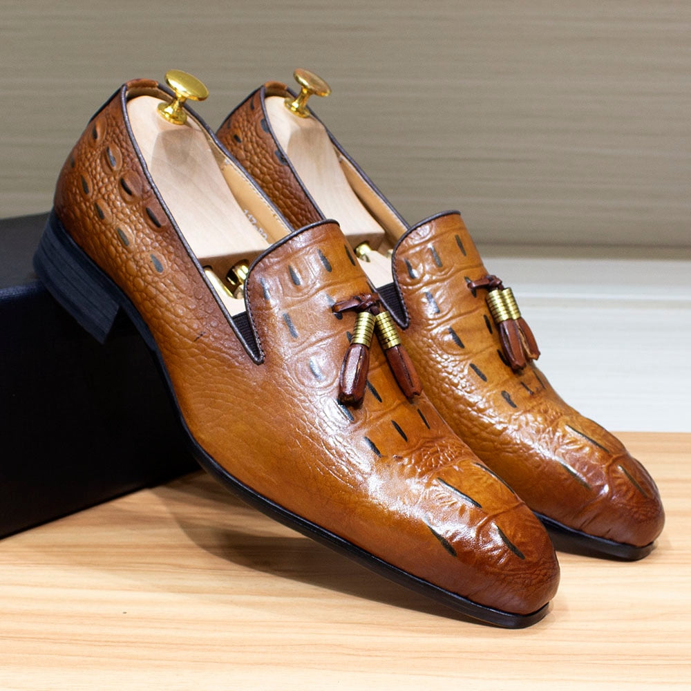 Luxury Mens Tassel Loafer Genuine Leather Dress Shoes